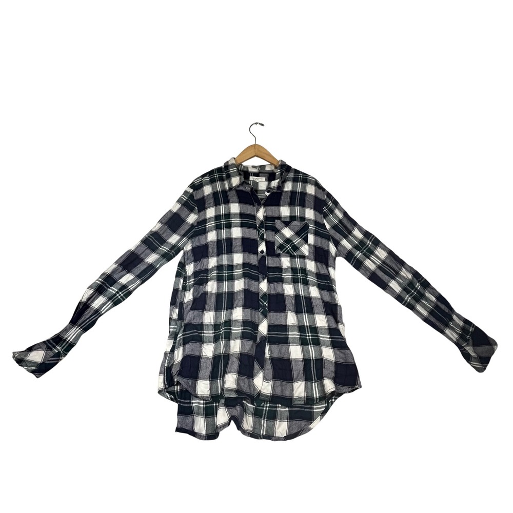 Beachlunchlounge Plaid Button Down Shirt Blue Green White Large L/G Long Sleeve